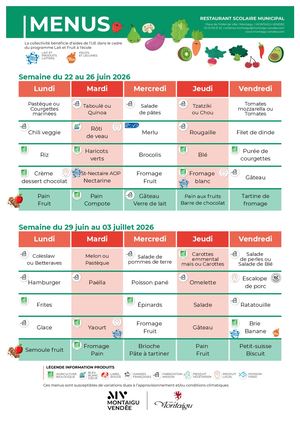 Menu restaurant scolaire Montaigu