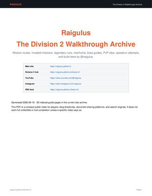 Raigulus The Division 2 Walkthrough Archive