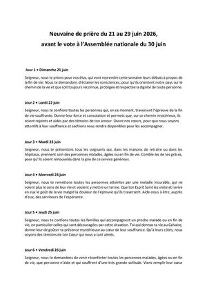 Neuvaine De Prière Du 21 Au 29 Juin 2026
