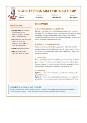 Cook'n Choc Fiche Recette Glace Express