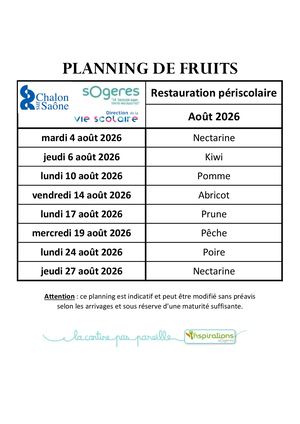 Planning De Fruits Août