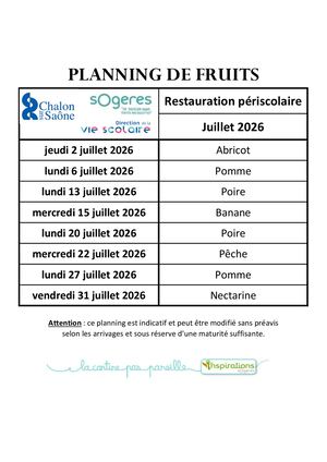 Planning De Fruits Juillet