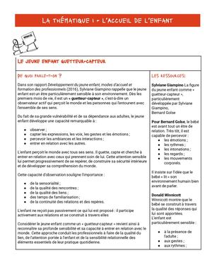 Notion Clé - Le Jeune Enfant Guetteur Capteur
