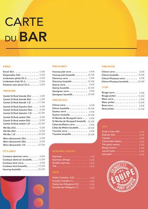 Carte du bar de la Guinguette 2026