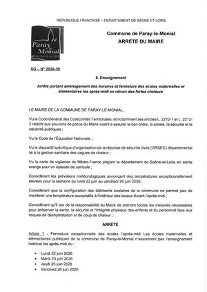 Arrêté fermeture écoles