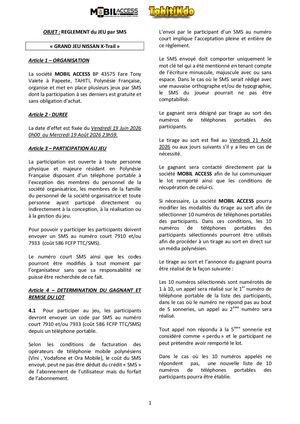 Reglement Mobil Acess Grand Jeu Nissan Xtrail
