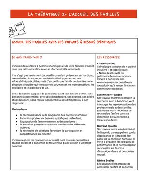 Notion Clé - Accueil Des Familles Avec Des Enfants à Besoins Spécifiques