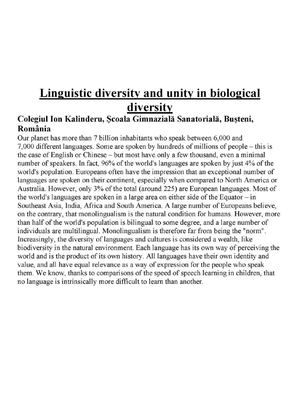 Lingvistic Diversity And Unity In Biological Diversity Final