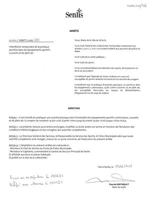 Ville de Senlis -  Arr 380 Interdiction Pratique Sportive