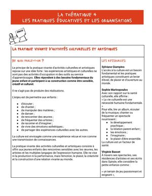 Notion Clé - La Pratique Vivante D’activités Culturelles Et Artistiques