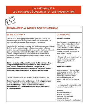 Thématique 4 - Notion Clé - Émerveillement au Quotidien, Place de L’imaginaire