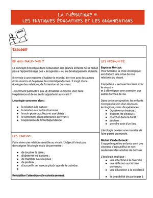 Thématique 4 - Notion Clé - Ecologie