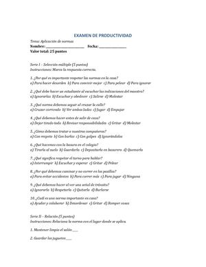 Examen Productividad Normas 25 Puntos