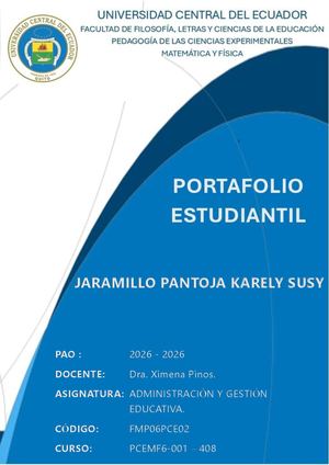 ADMINISTRACIÓN Y GESTIÓN EDUCATIVA AVANCE PORTAFOLIO