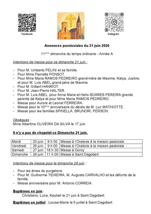 2026 06 21 Annonces Paroissiales