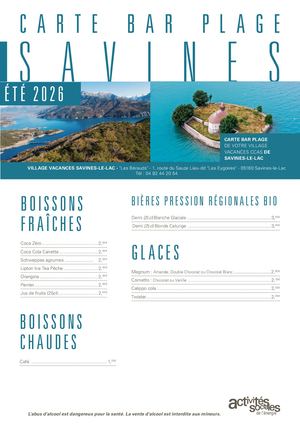 2026 Savines Carte Des Boissons Bar Plage