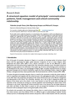 A Structural Equation Model Of Principals’ Communication Patterns, Funds Management And School Community Relationship