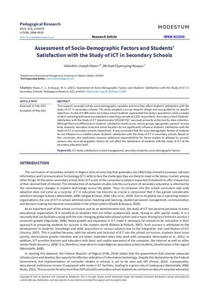 Assessment Of Socio Demographic Factors And Students Satisfaction With The Study Of Ict In Secondary 11087
