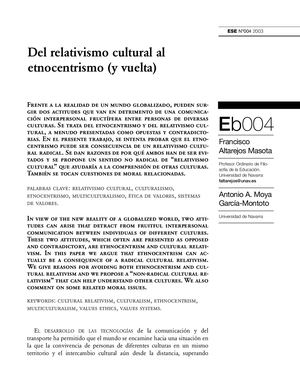 Etnocentrismo Y Relativismo Cultural