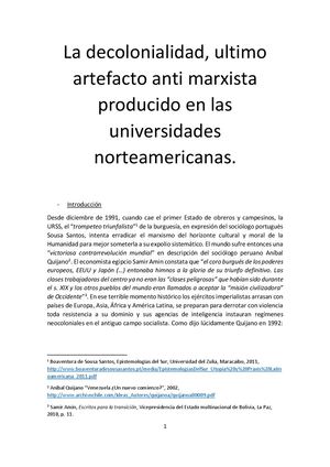 Decolonialidad, úLtimo Artefacto Anti Marxista