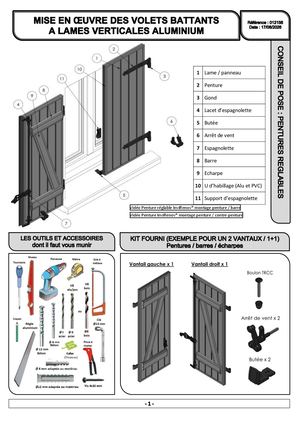012156 - Notice De Pose Volets Battants Alu à Lames Verticales Ou Horizontales Pentures Réglables