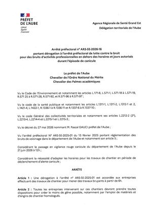 Ap Portant Dérogation à L’arrêté Préfectoral De Lutte Contre Le Bruit