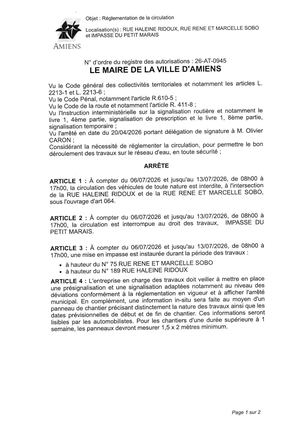 26 At 0945 Réglementation De La Circulation Rue Haleine Ridoux, Rue Rene Et Marcelle Sobo Et Impasse Du Petit Marais Du 06 07 2026 Au 13 07 2026