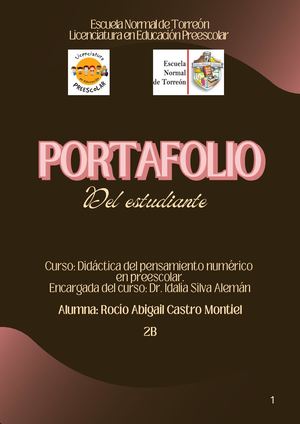 Portafolio Didáctica Del Pensamiento Numérico en Preescolar. Rocio Abigail Castro