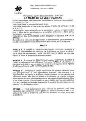 26 At 0941 Réglementation Du Stationnement Rue Jules Barni Du 29 06 2026 Au 10 07 2026