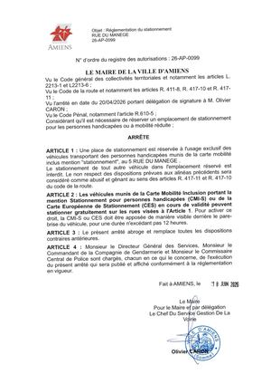 26 Ap 0099 Réglementation Du Stationnement Rue Du Manege Pmr Avec Carte Mobilité Inclusion Portant La Mention Stationnement