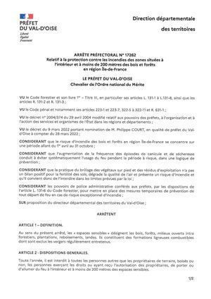 Ap 17262 Protection Contre Les Incendies Des Zones Situées à L'interieur Et à Moins De 200 M Des Bois Et Forets En Region Idf