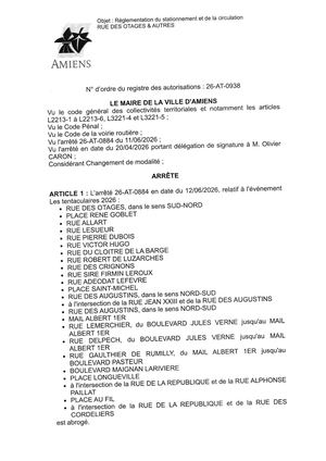 26 At 0938 Réglementation De La Circulation Et Du Stationnement Rue Des Otages & Autres Les Tentaculaires