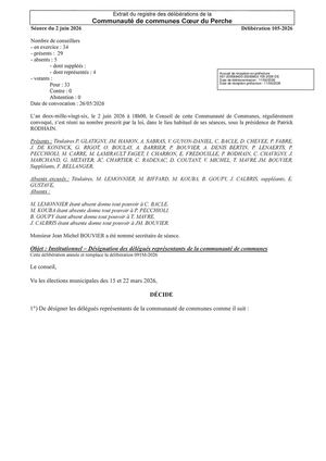 Délib 105 2026 - Institutionnel - Désignation Des Délégués Représentants De La Communauté De Communes VISEE