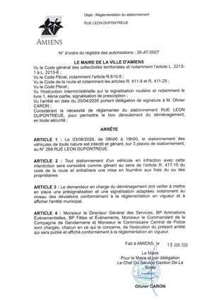 26 At 0927 Réglementation Du Stationnement Rue Leon Dupontreue Le 03 08 2026