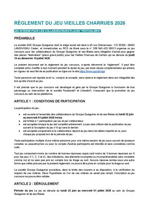 Règlement Jeu Interne Vieilles Charrues 2026