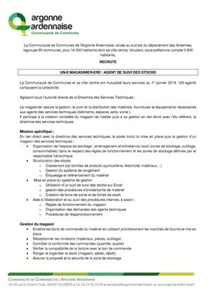 Annonce Magasinier