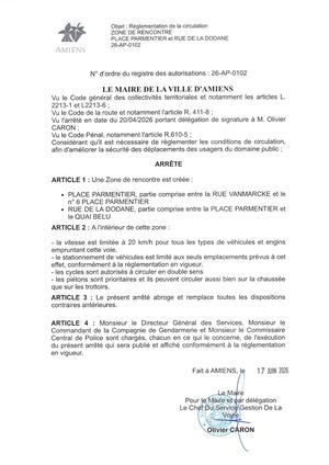26 Ap 0102 Réglementation De La Circulation Zone De Rencontre Place Parmentier Et Rue De La Dodane 26 Ap 0102