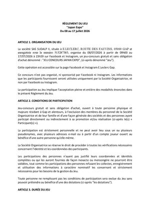 Reglement Jeu Japan Expo
