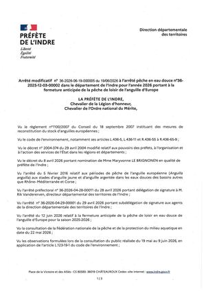 Arrêté Modificatif Fermeture Pêche Anguille 2026