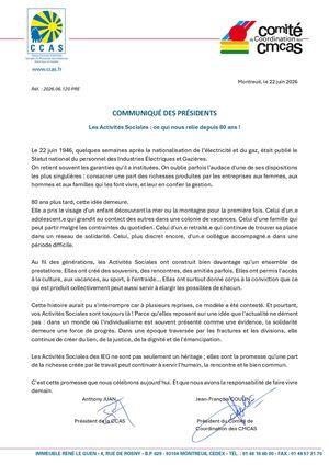 Communiqué 80 Ans des Activités Sociales