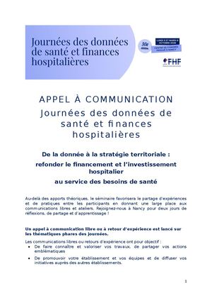 Appel à communications libres - Journées des données de santé et finances hospitalières 2026