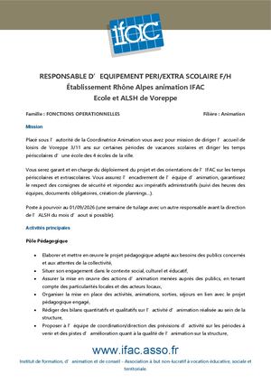 Responsable D'équipement F H - CDD - Voreppe