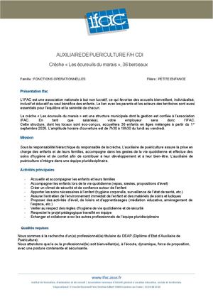 Auxiliaire De Puericulture - CDI - Haute Goulaine