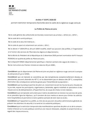 Arrêté 2026 50 Vigilance Rouge Canicule