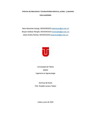Informe Laboratorio Quimica Del Suelo Ce Y Acidez Y Al Intercambiable