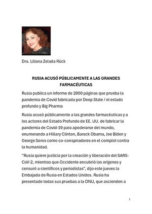 Rusia Denuncia A Las Grande Farmaceuticas Dra Liliana Zelada Ruck