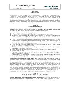 Co De R 01 R2 Reglamento Interno De Trabajo (Rit)