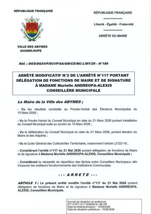 Arrêté 186 - Délégation ANDREOPA ALEXIS Suite CL