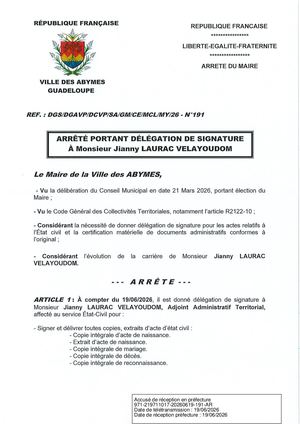 Arrêté 191 - Délégation Adm LAURAC VELAYOUDOM Suite CL