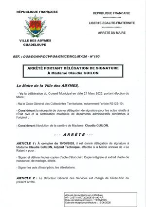 Arrêté 190 - Délégation Adm GUILON Suite CL
